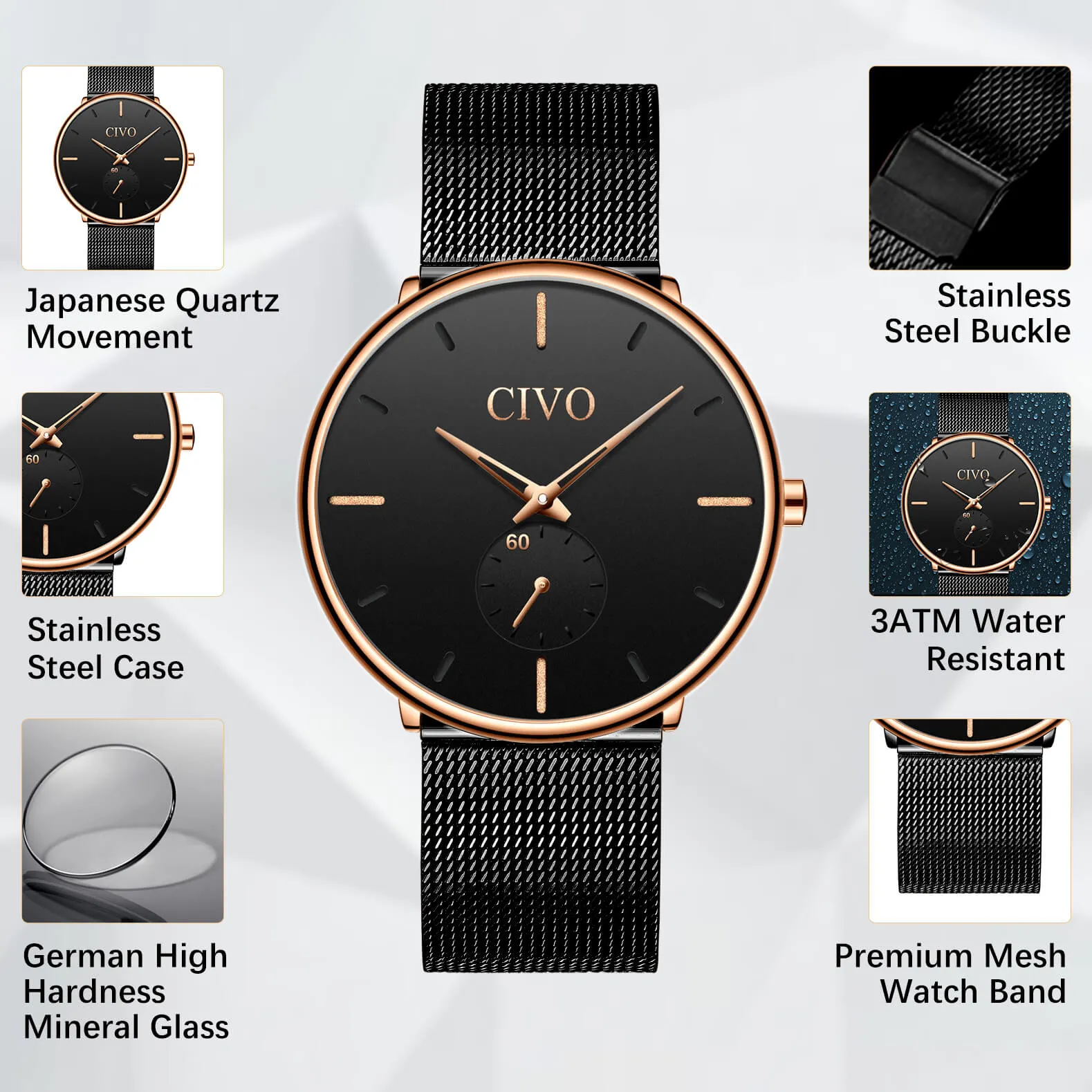 0124C | Quartz Men Watch | Mesh Band