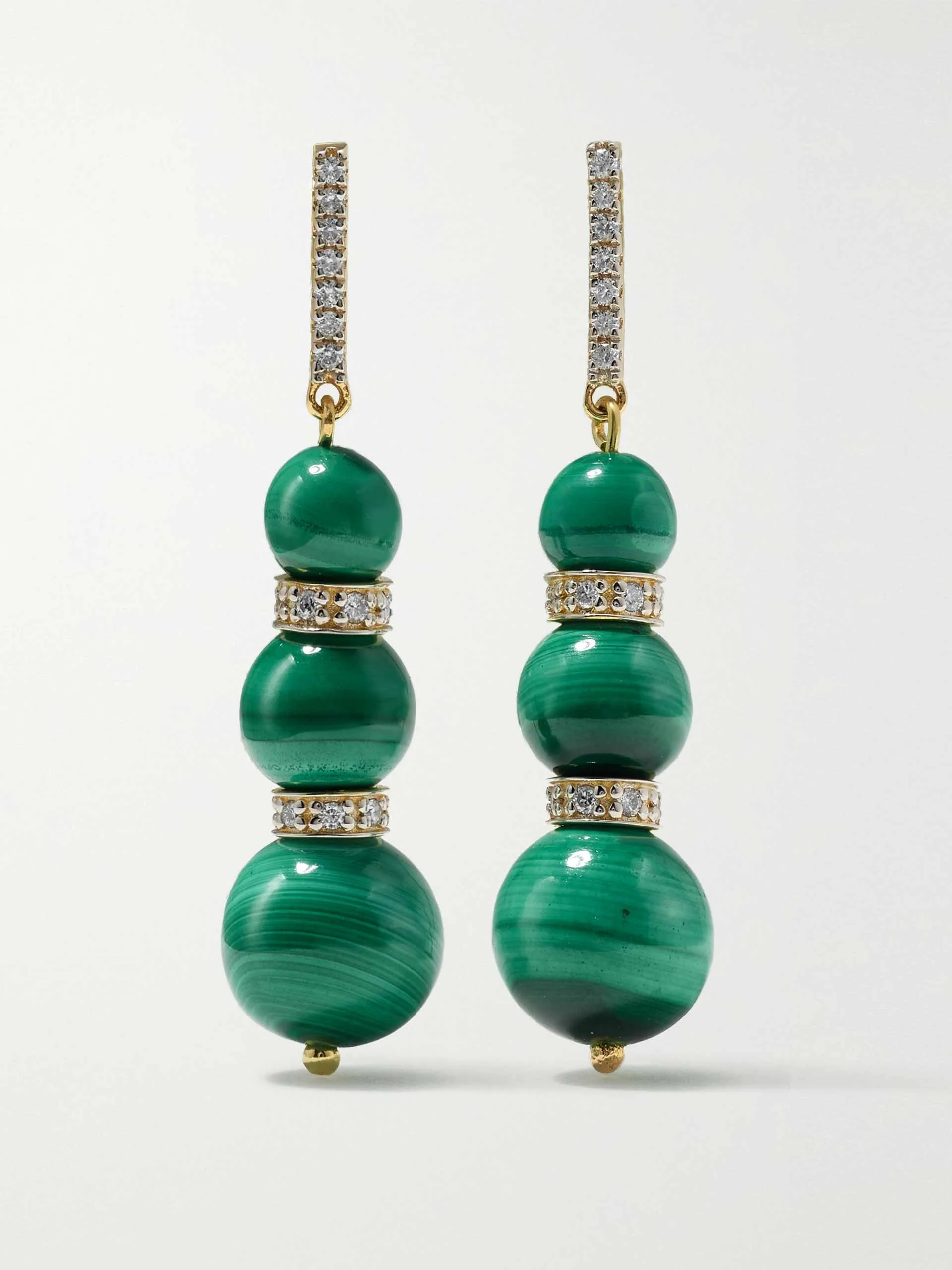 14kt gold, malachite and diamond earrings