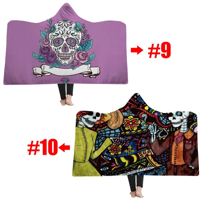 150x200cm Hooded Blankets Colorful Printed Warm Wearable Plush Mat Thick Nap Soft Blanket
