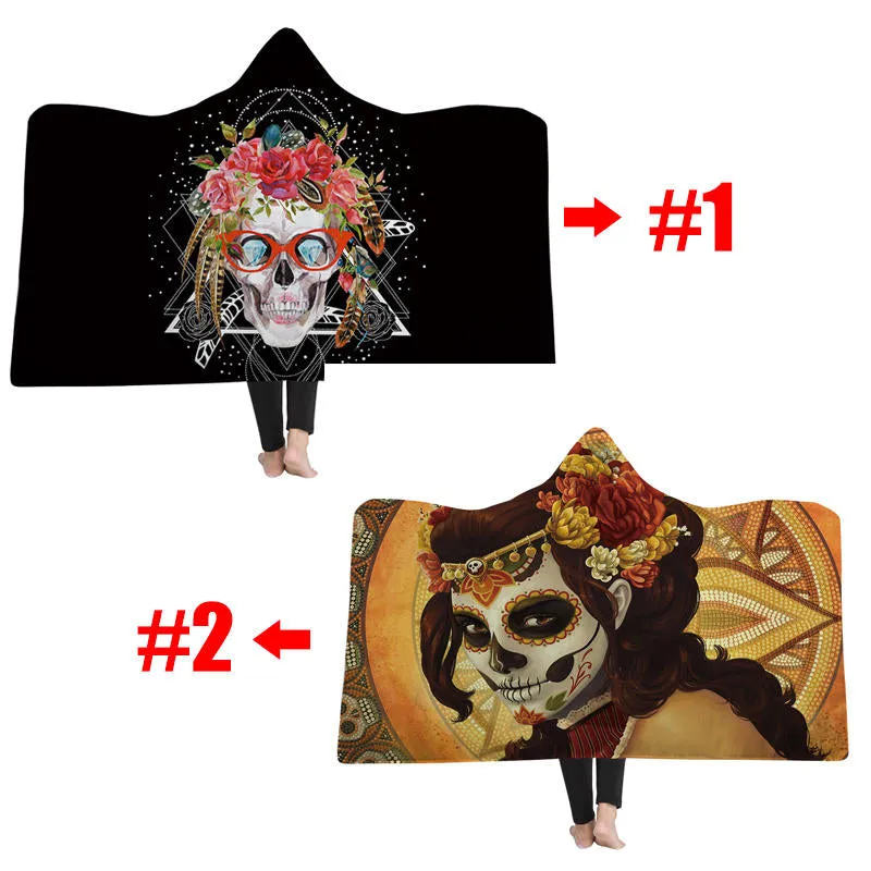 150x200cm Hooded Blankets Colorful Printed Warm Wearable Plush Mat Thick Nap Soft Blanket