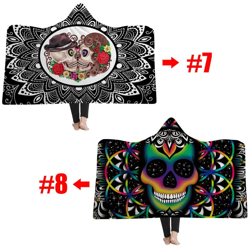 150x200cm Hooded Blankets Colorful Printed Warm Wearable Plush Mat Thick Nap Soft Blanket
