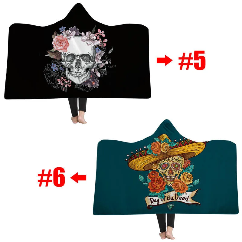 150x200cm Hooded Blankets Colorful Printed Warm Wearable Plush Mat Thick Nap Soft Blanket