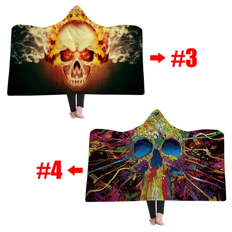 150x200cm Hooded Blankets Colorful Printed Warm Wearable Plush Mat Thick Nap Soft Blanket