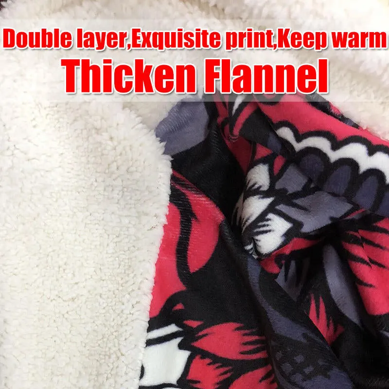 150x200cm Hooded Blankets Colorful Printed Warm Wearable Plush Mat Thick Nap Soft Blanket