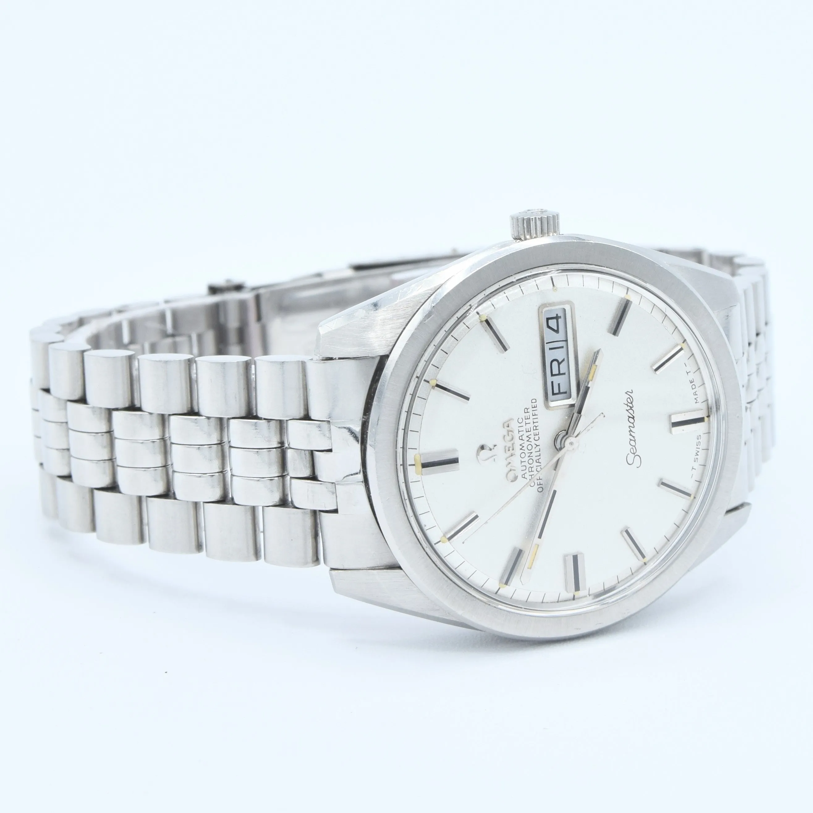 1969 Omega Seamaster Automatic Rare Chronometer Day/Date Model 168.023 with Glitter Dial in Stainless Steel on Bracelet with Box