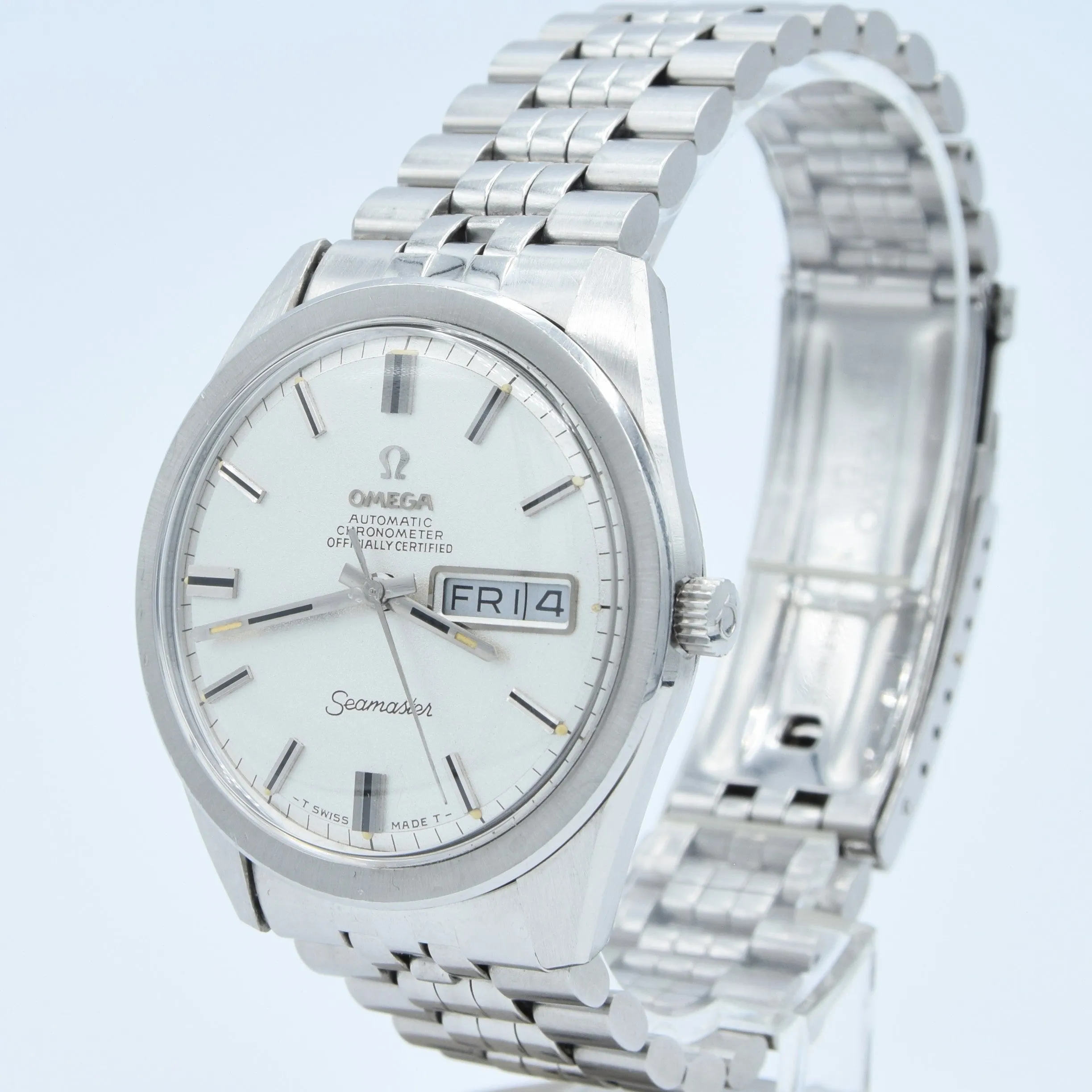 1969 Omega Seamaster Automatic Rare Chronometer Day/Date Model 168.023 with Glitter Dial in Stainless Steel on Bracelet with Box