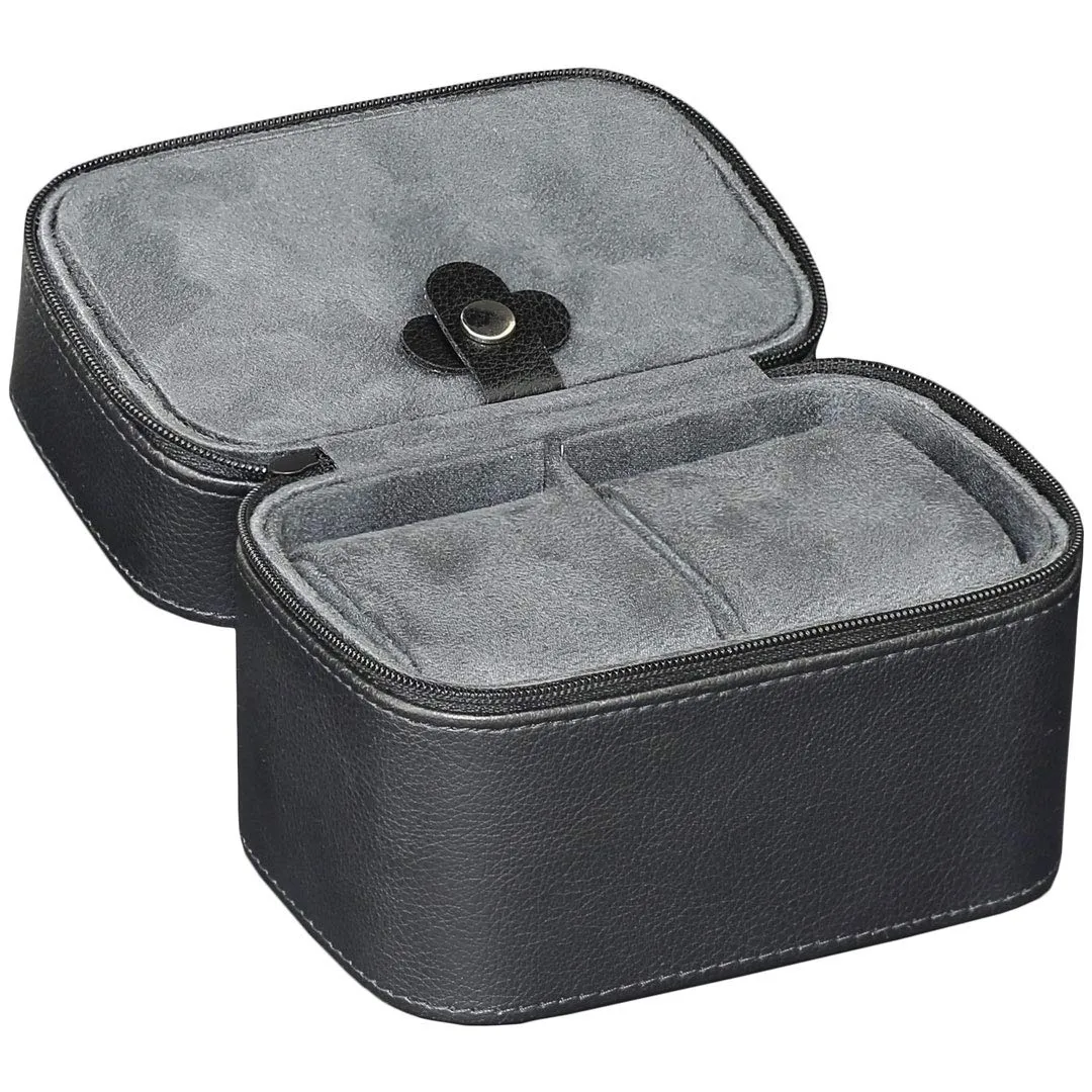 2 Watch Travel Case Storage Organizer for 2 Watches | Tough Portable Protection w/Zipper Fits All Wristwatches & Smart Watches Up to 50mm Black/Grey