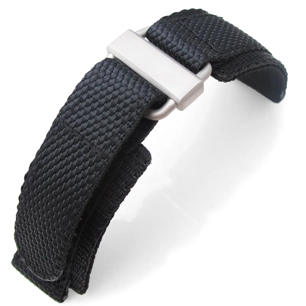 20mm or 22mm MiLTAT Honeycomb Black Nylon Velcro Fastener Watch Strap Sandblasted Stainless Buckle, XL