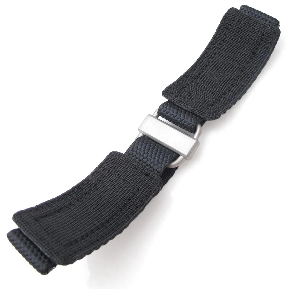 20mm or 22mm MiLTAT Honeycomb Black Nylon Velcro Fastener Watch Strap Sandblasted Stainless Buckle, XL