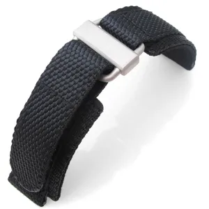 20mm or 22mm MiLTAT Honeycomb Black Nylon Velcro Fastener Watch Strap Sandblasted Stainless Buckle, XL