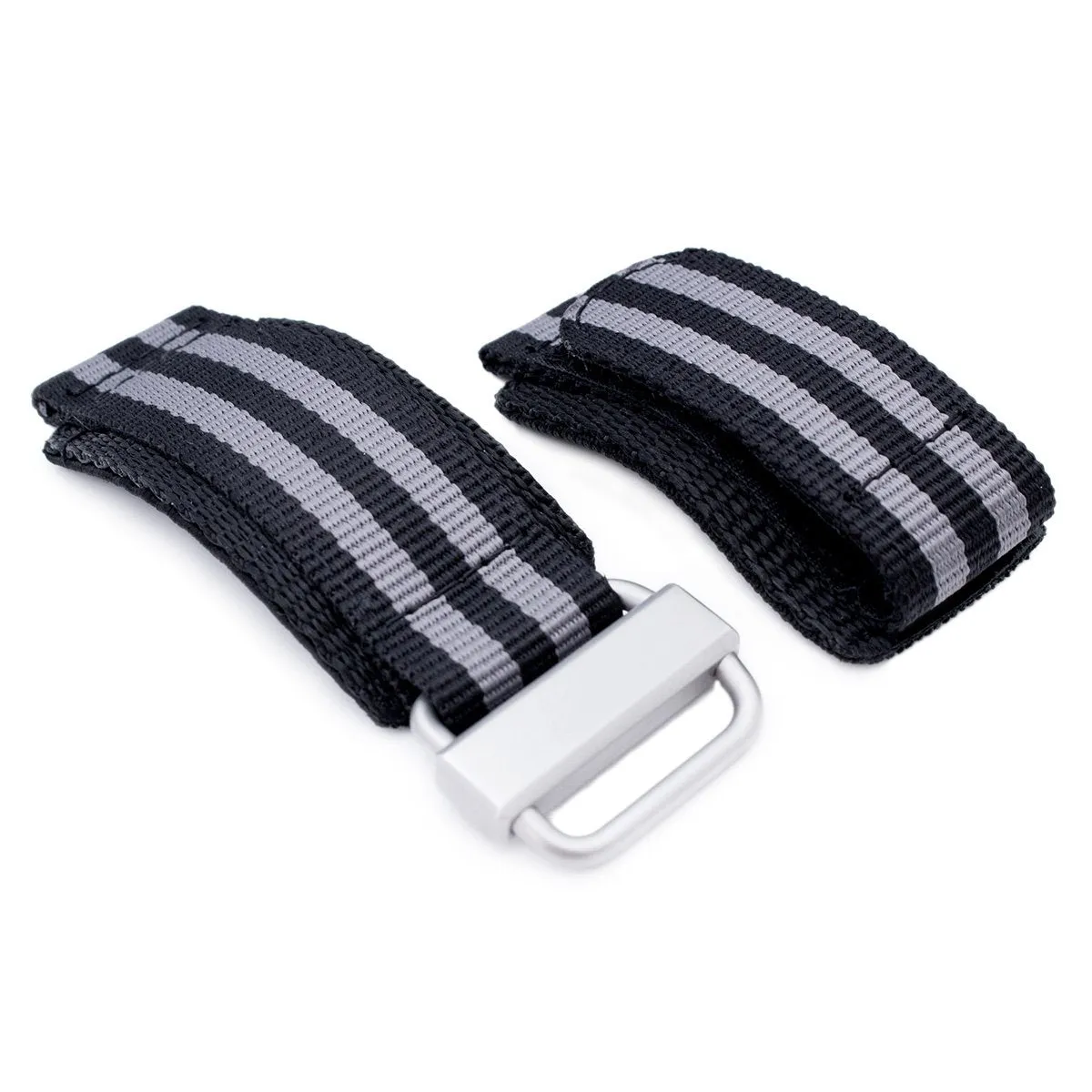 22mm MiLTAT Black & Grey NyJBB Nylon Velcro Fastener Watch Strap, Sandblasted Buckle