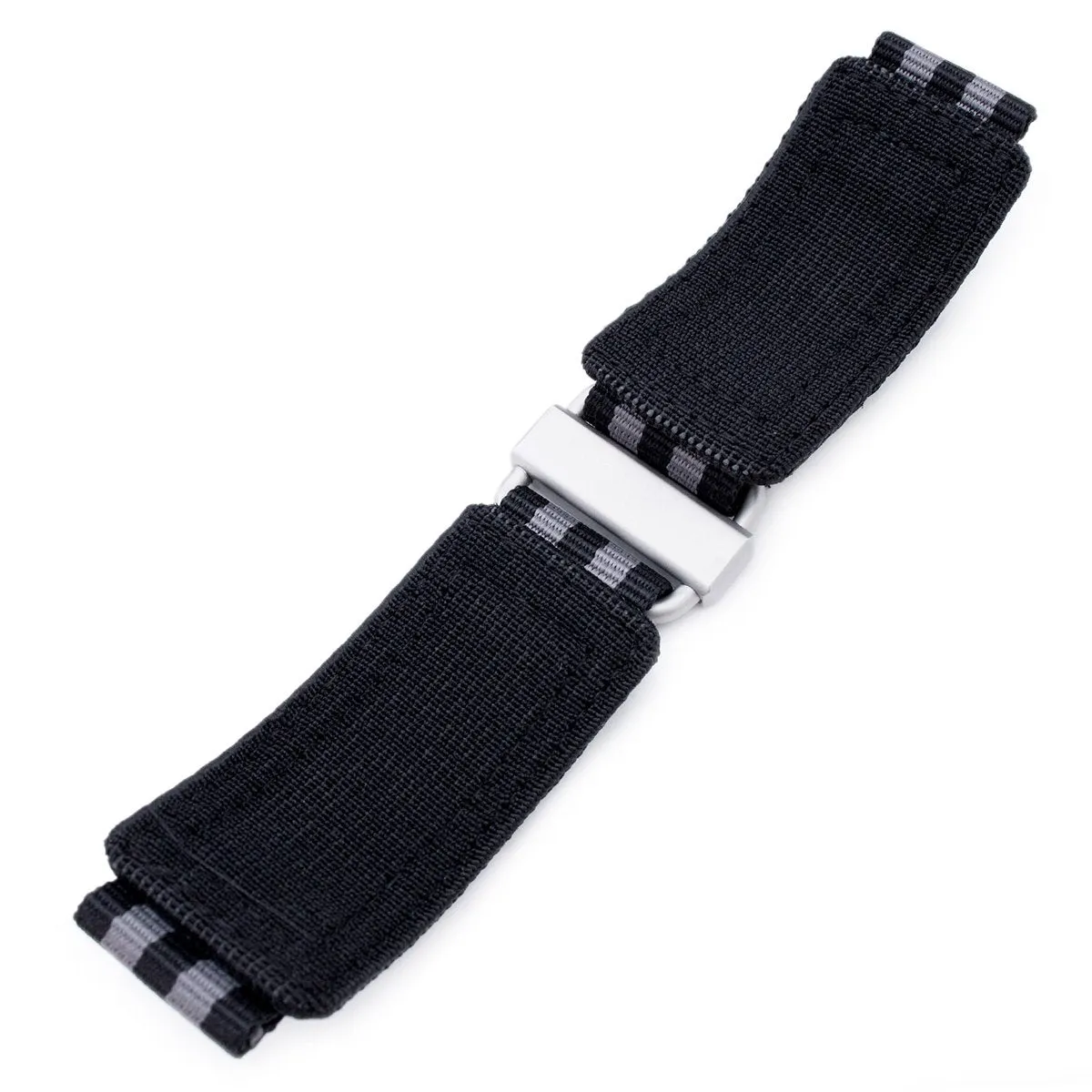22mm MiLTAT Black & Grey NyJBB Nylon Velcro Fastener Watch Strap, Sandblasted Buckle