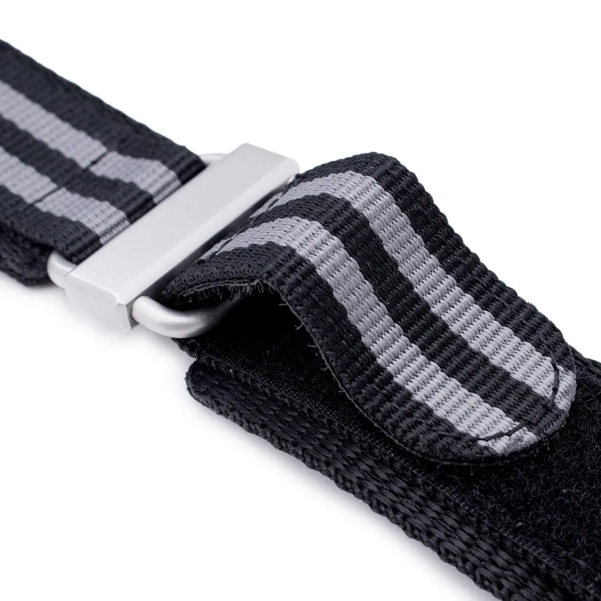 22mm MiLTAT Black & Grey NyJBB Nylon Velcro Fastener Watch Strap, Sandblasted Buckle
