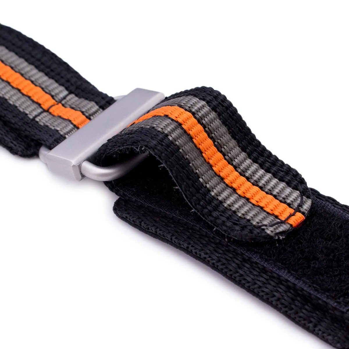 22mm MiLTAT Black, Khaki & Orange Stripes 3-D Nylon Velcro Fastener Watch Strap, Sandblasted Buckle