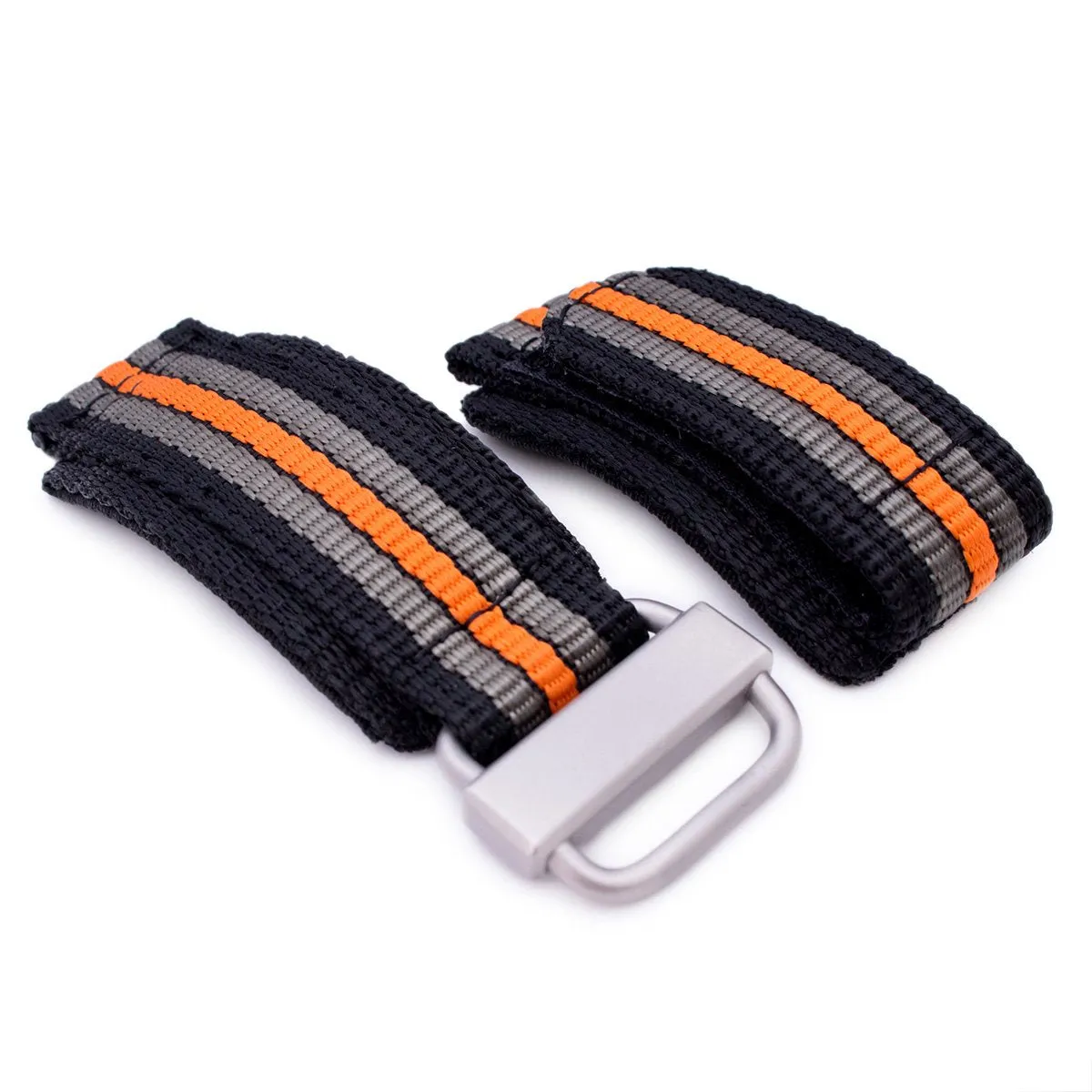 22mm MiLTAT Black, Khaki & Orange Stripes 3-D Nylon Velcro Fastener Watch Strap, Sandblasted Buckle
