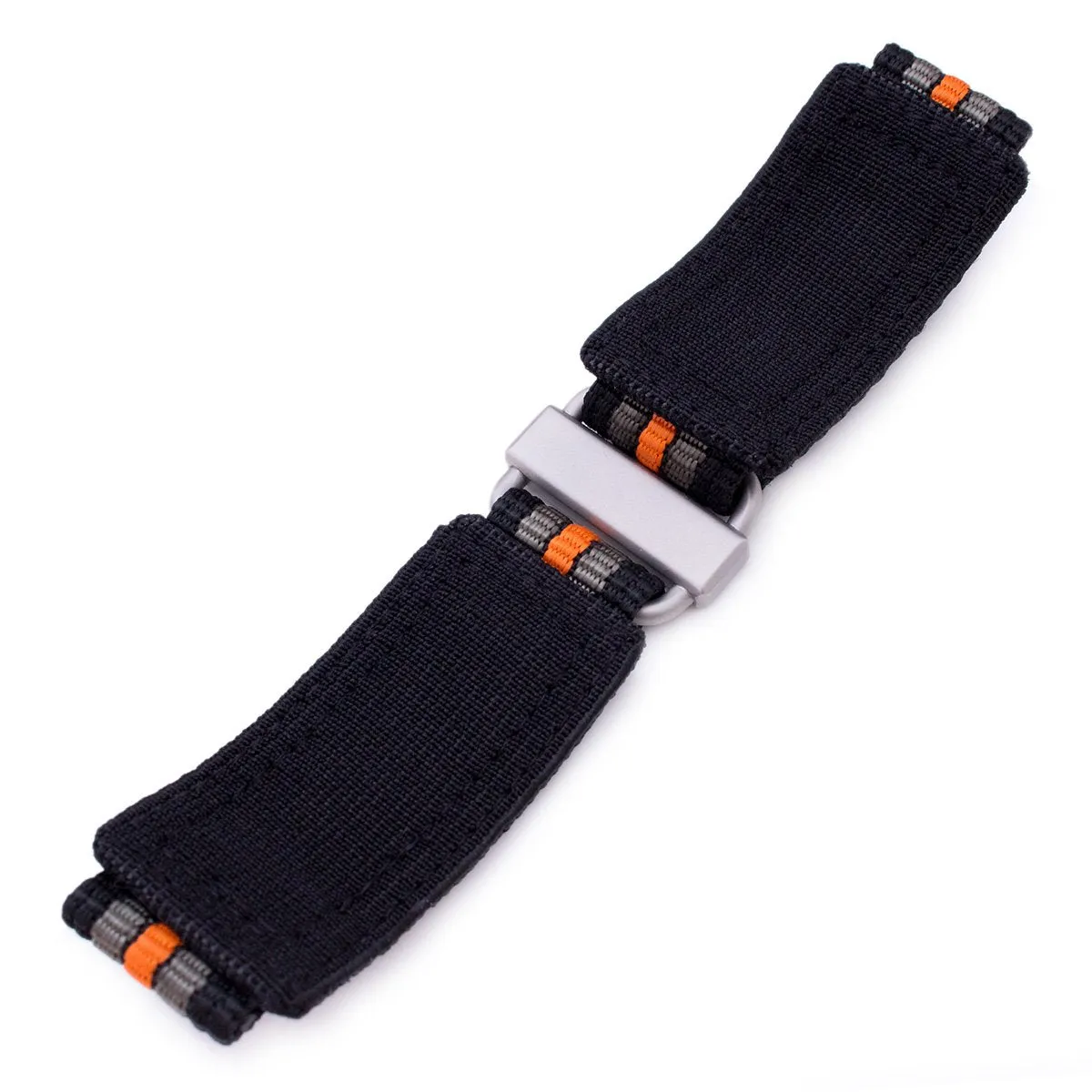 22mm MiLTAT Black, Khaki & Orange Stripes 3-D Nylon Velcro Fastener Watch Strap, Sandblasted Buckle