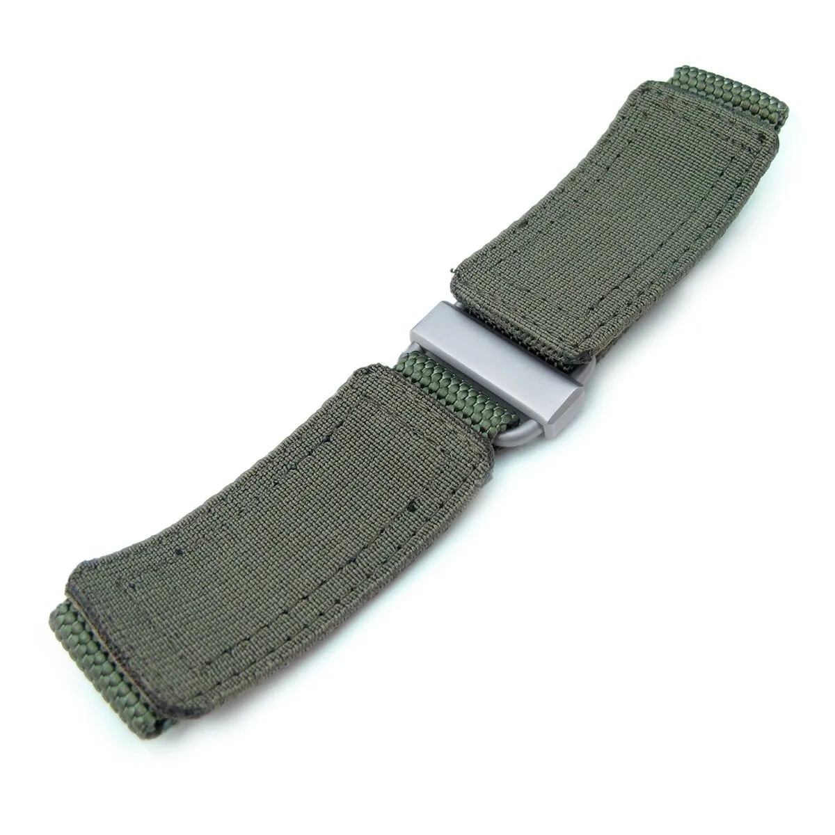 22mm MiLTAT Honeycomb Military Green Nylon Velcro Fastener Watch Strap, Brushed Stainless Buckle