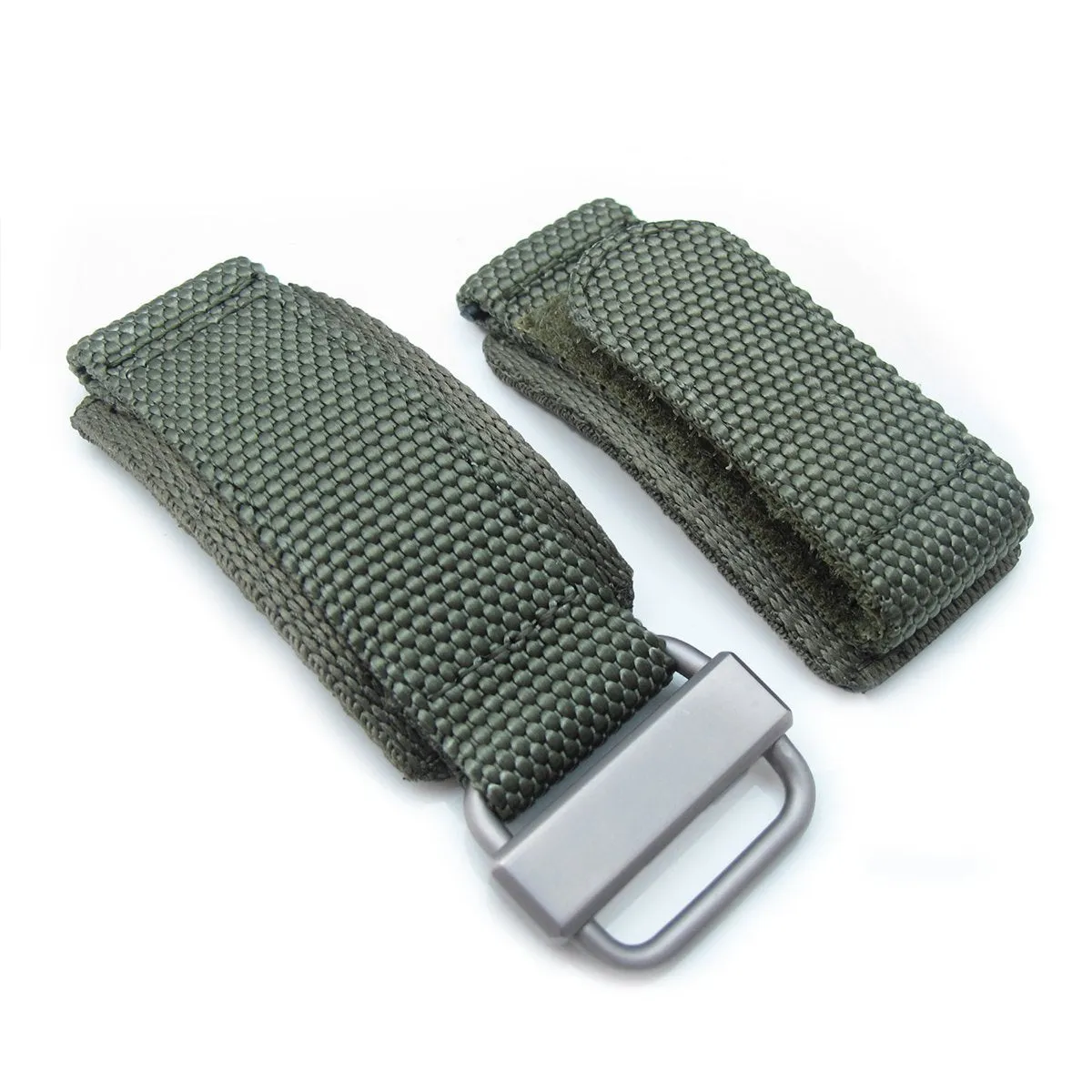 22mm MiLTAT Honeycomb Military Green Nylon Velcro Fastener Watch Strap, Brushed Stainless Buckle
