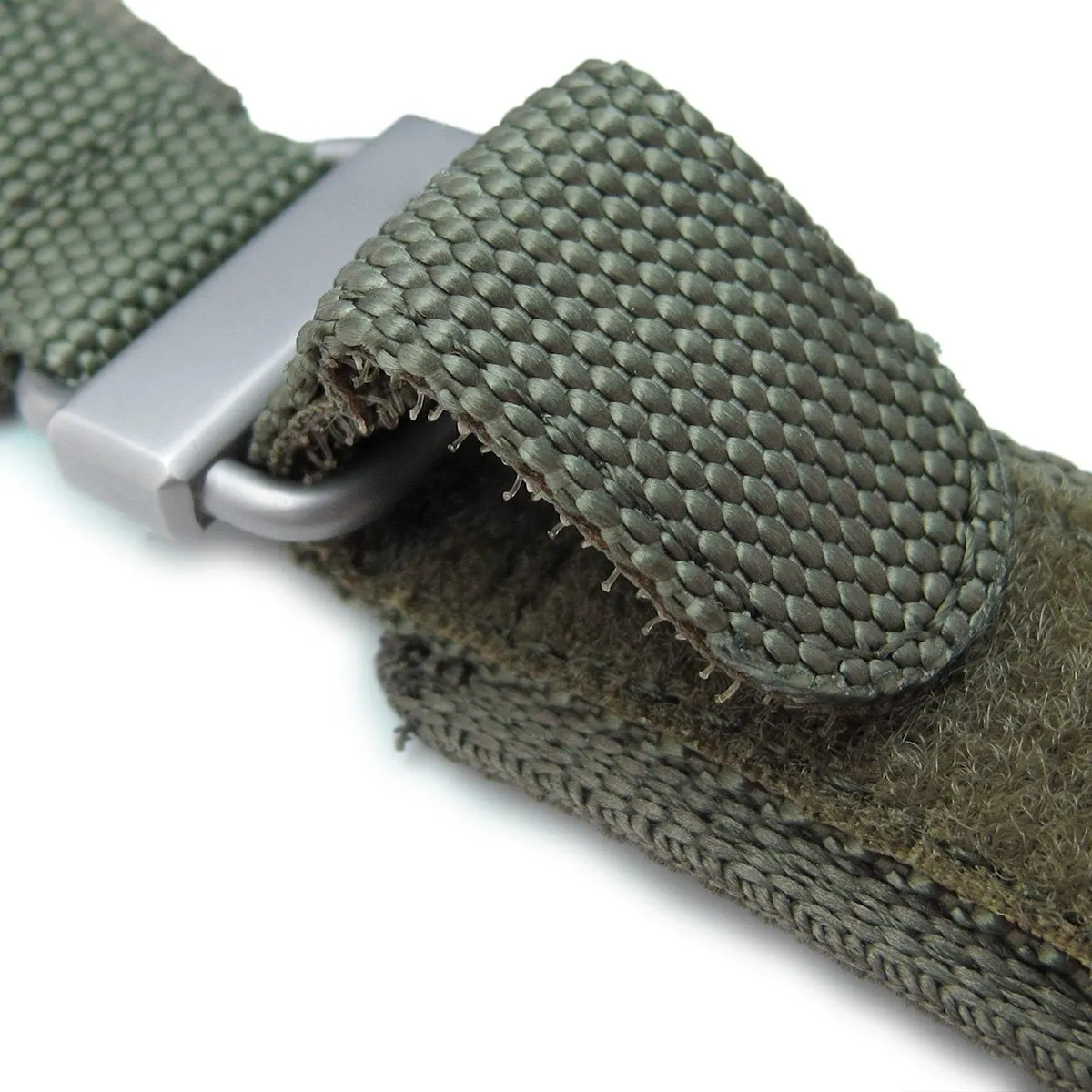 22mm MiLTAT Honeycomb Military Green Nylon Velcro Fastener Watch Strap, Brushed Stainless Buckle