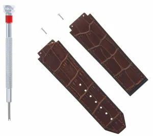 24MM ALLIGATOR LEATHER BAND STRAP FOR 44MM HUBLOT BIG BANG BROWN   2 SCREW   S/D