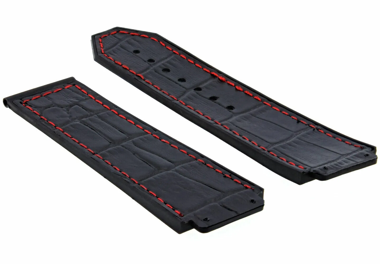 24MM ALLIGATOR LEATHER RUBBER BAND STRAP CLASP FOR HUBLOT H BIG BANG BLACK RED S
