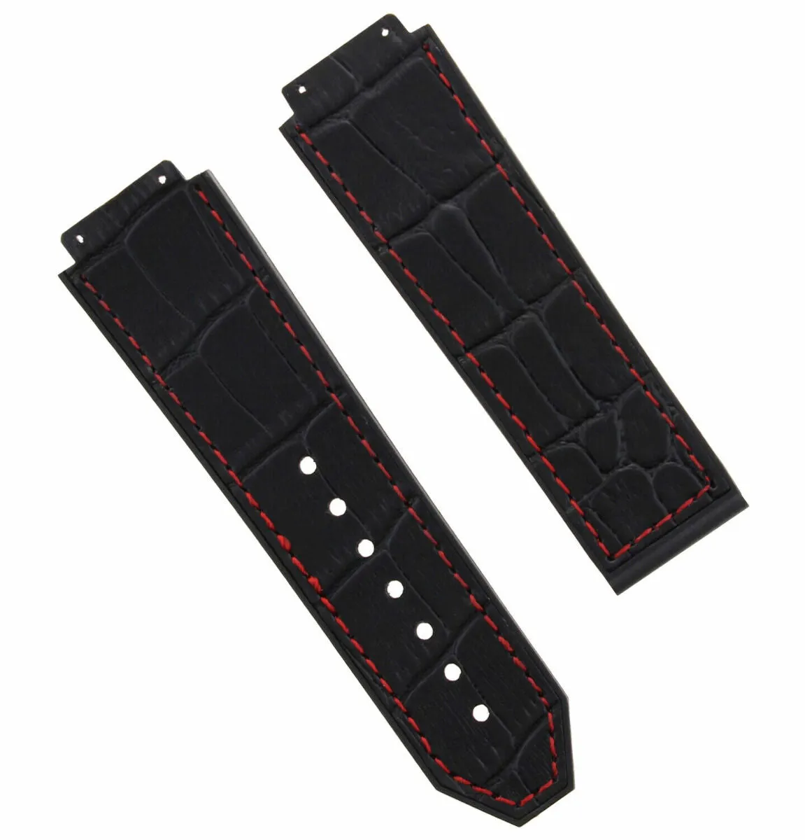 24MM ALLIGATOR LEATHER RUBBER BAND STRAP CLASP FOR HUBLOT H BIG BANG BLACK RED S