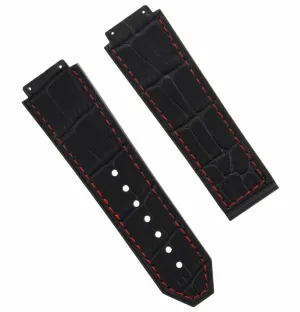24MM ALLIGATOR LEATHER RUBBER BAND STRAP CLASP FOR HUBLOT H BIG BANG BLACK RED S