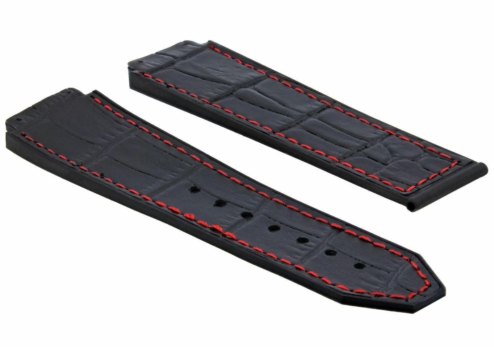 24MM ALLIGATOR LEATHER RUBBER BAND STRAP CLASP FOR HUBLOT H BIG BANG BLACK RED S