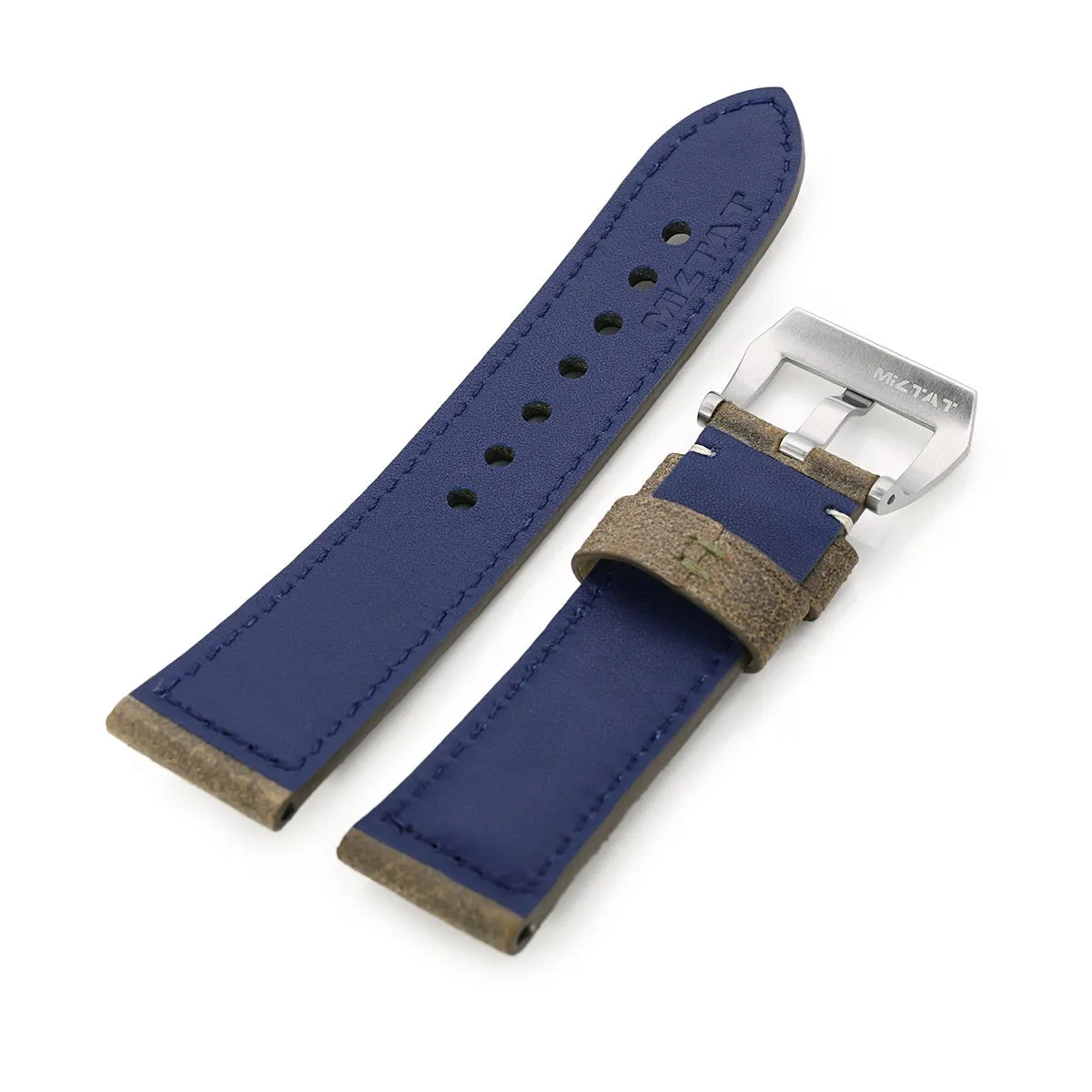 24mm MiLTAT Brown Distressed Leather, Beige Stitching