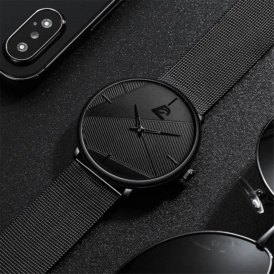 3pcs Set Minimalism Fashion Mens Watches Simple Men Business Mesh Belt Quartz Watch Male Casual Necklace Bracelet Wristwatch