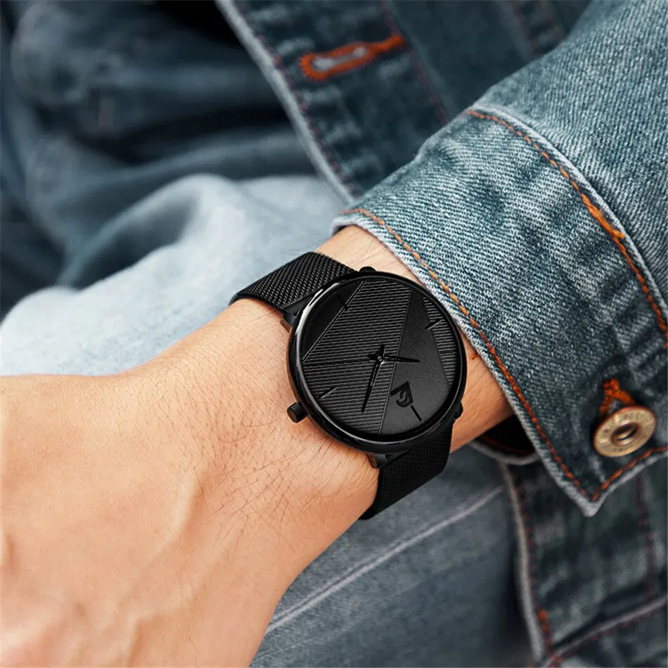 3pcs Set Minimalism Fashion Mens Watches Simple Men Business Mesh Belt Quartz Watch Male Casual Necklace Bracelet Wristwatch