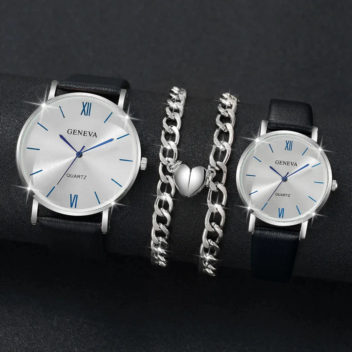 4 Piece Couple S Watch Bracelet Set Fashionable Romantic