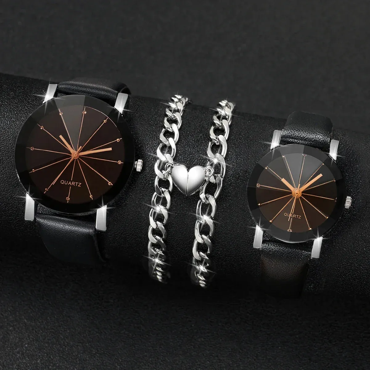 4 Piece Rhinestone Couple S Watch Bracelet Set