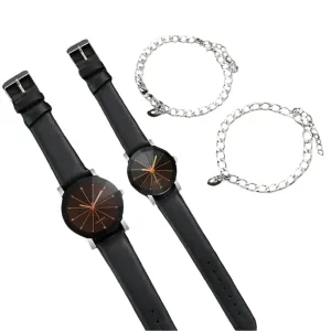 4 Piece Rhinestone Couple S Watch Bracelet Set