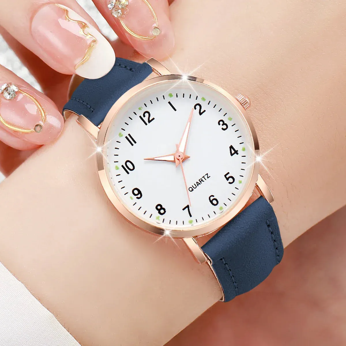 7 Piece Arabic Dial Quartz Watch Set Leather Band - Without Box