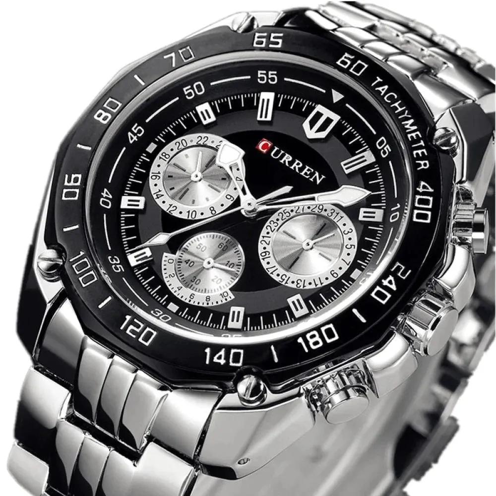 8077 Full Stainless Steel Army Military Quartz Mens Watch