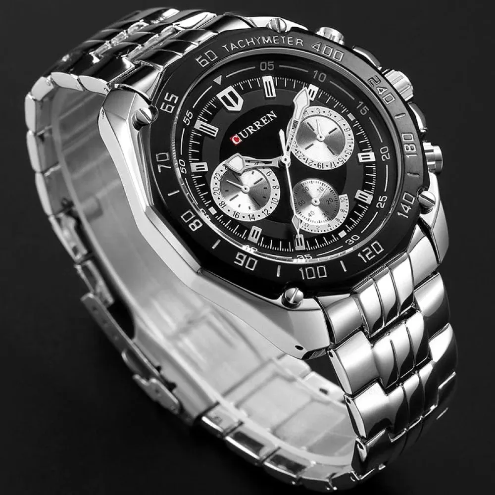 8077 Full Stainless Steel Army Military Quartz Mens Watch