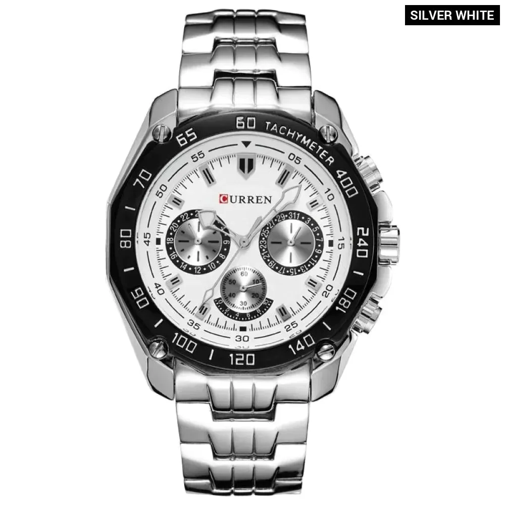 8077 Full Stainless Steel Army Military Quartz Mens Watch