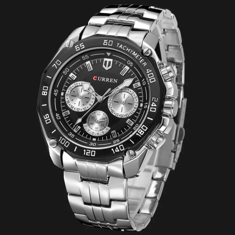 8077 Full Stainless Steel Army Military Quartz Mens Watch