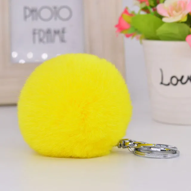 8CM Genuine rex Rabbit fur ball Silver color keychain cute Car key ring Bag Pendant fur pom fluffy key chains