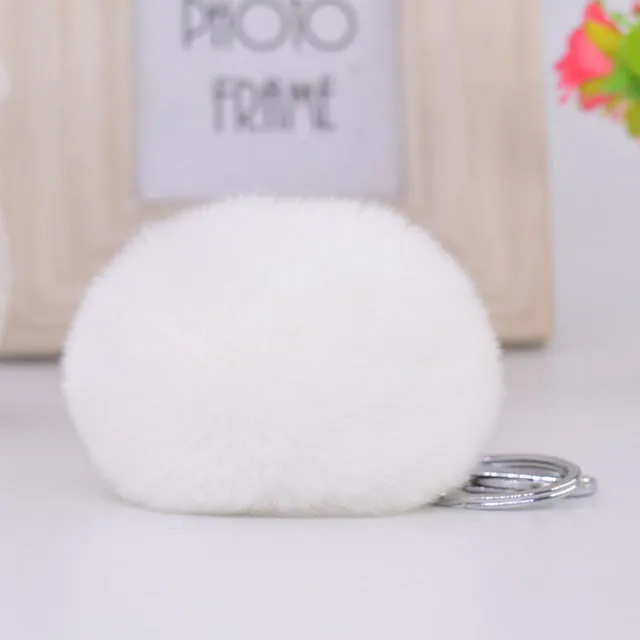 8CM Genuine rex Rabbit fur ball Silver color keychain cute Car key ring Bag Pendant fur pom fluffy key chains