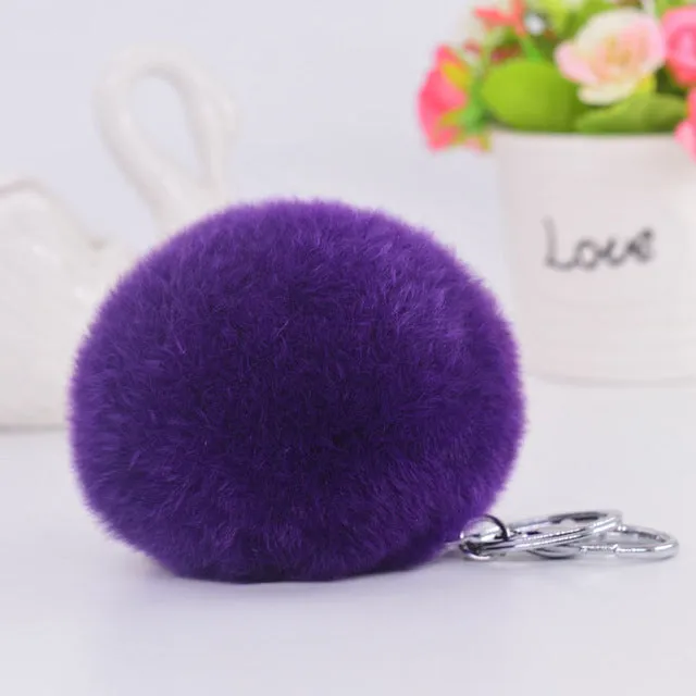 8CM Genuine rex Rabbit fur ball Silver color keychain cute Car key ring Bag Pendant fur pom fluffy key chains