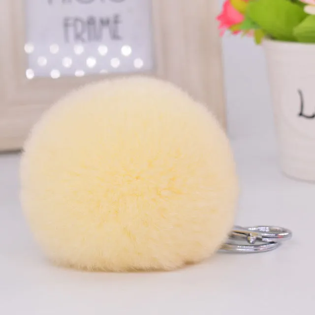 8CM Genuine rex Rabbit fur ball Silver color keychain cute Car key ring Bag Pendant fur pom fluffy key chains
