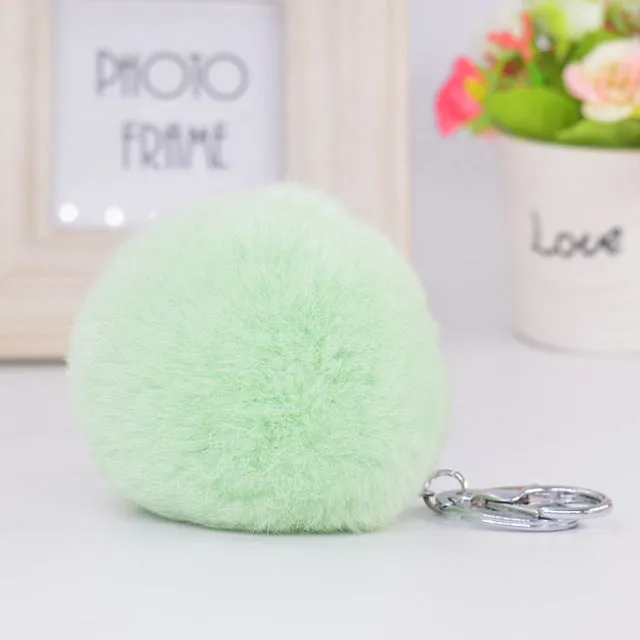 8CM Genuine rex Rabbit fur ball Silver color keychain cute Car key ring Bag Pendant fur pom fluffy key chains