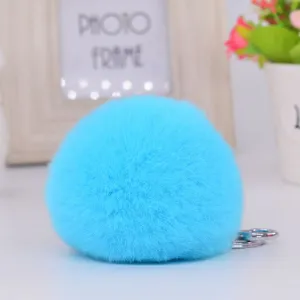 8CM Genuine rex Rabbit fur ball Silver color keychain cute Car key ring Bag Pendant fur pom fluffy key chains