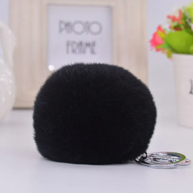 8CM Genuine rex Rabbit fur ball Silver color keychain cute Car key ring Bag Pendant fur pom fluffy key chains