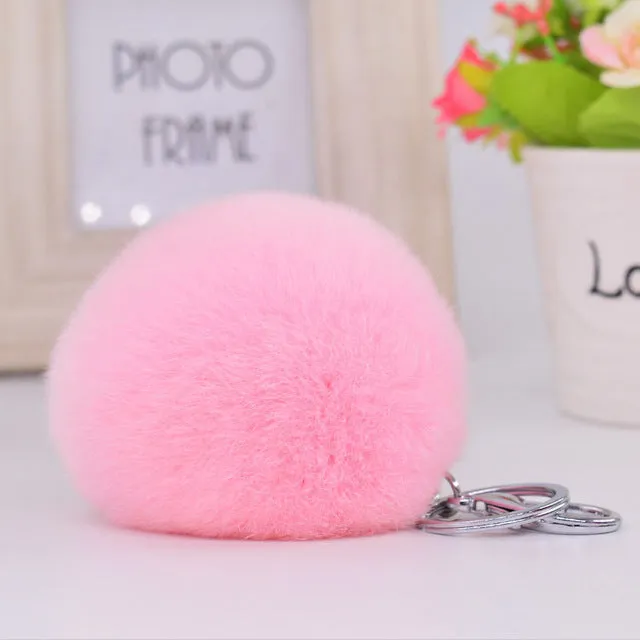 8CM Genuine rex Rabbit fur ball Silver color keychain cute Car key ring Bag Pendant fur pom fluffy key chains