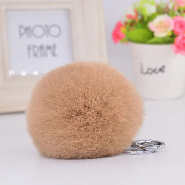 8CM Genuine rex Rabbit fur ball Silver color keychain cute Car key ring Bag Pendant fur pom fluffy key chains