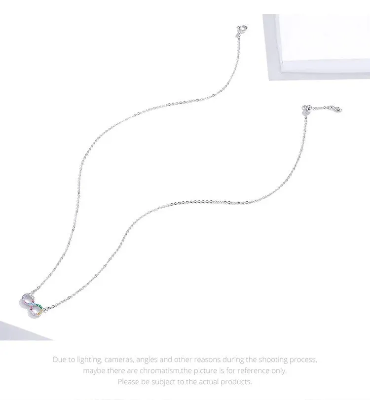 925 Sterling Silver Rainbow Color Infinite Love Short Chain Necklace for Women Girl Gift Collar