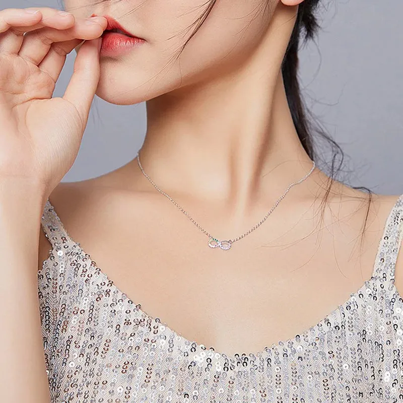 925 Sterling Silver Rainbow Color Infinite Love Short Chain Necklace for Women Girl Gift Collar